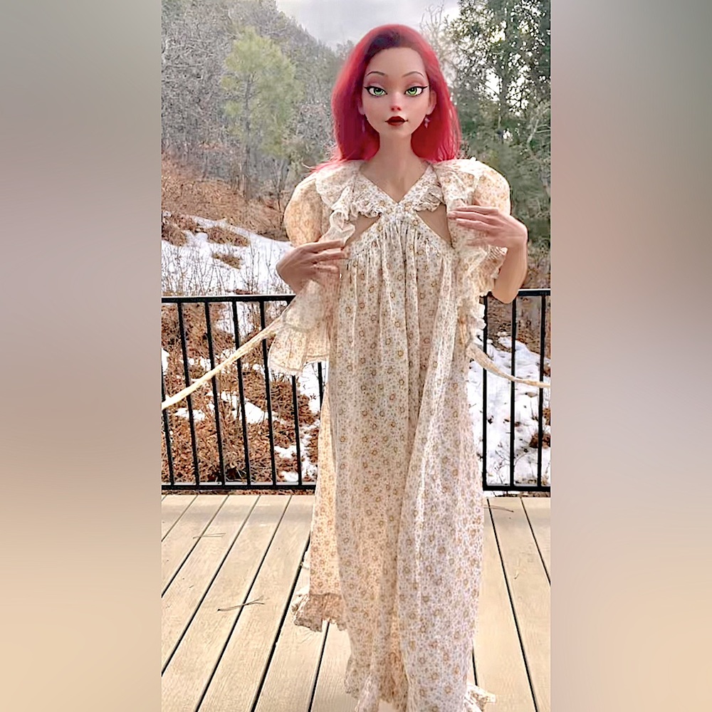 ❄️❤️‍🔥DÔEN ‘Nisha’ Dress Alabaster Countryside Ruffle Calico Maxi Dress XS - Picture 11 of 14
